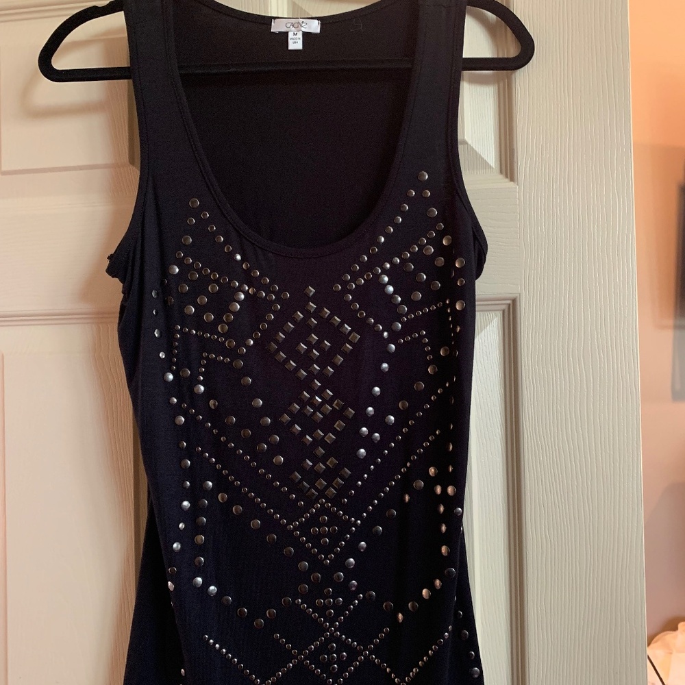Cache Black Embellished Tank Top sz M